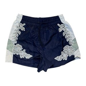 Navy Women's Shorts with Silver Leaf Design